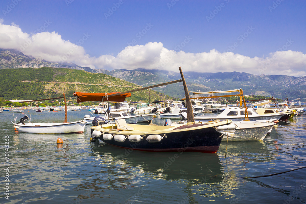 Boats at the marina in Budva, Montenegro