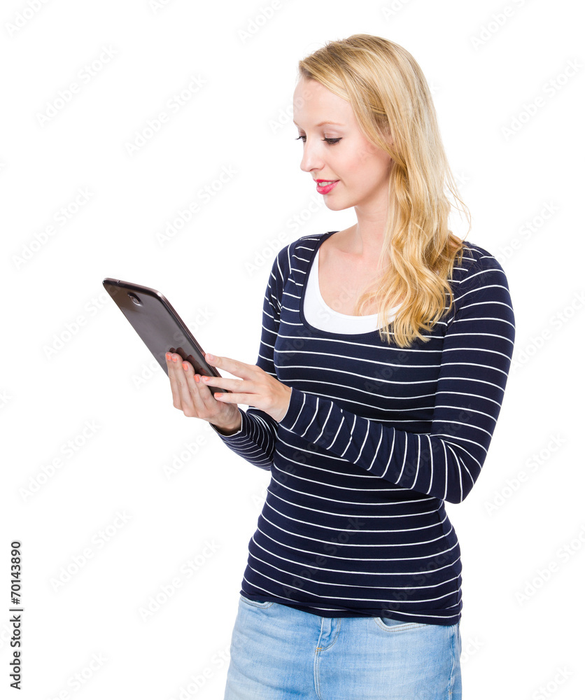 Caucasian woman use of digital tablet Caucasian woman use of digital tablet