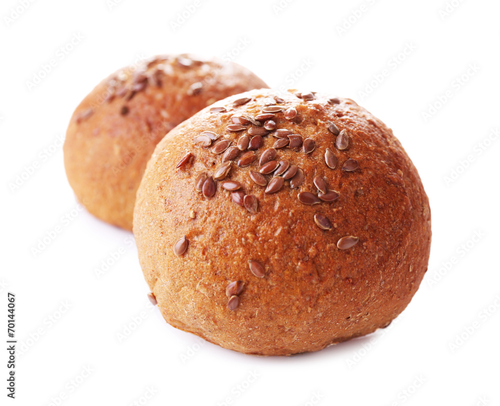 Tasty brown buns with sesame isolated on white Tasty brown buns with sesame isolated on white