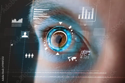 Fototapeta Naklejka Na Ścianę i Meble -  Future woman with cyber technology eye panel concept