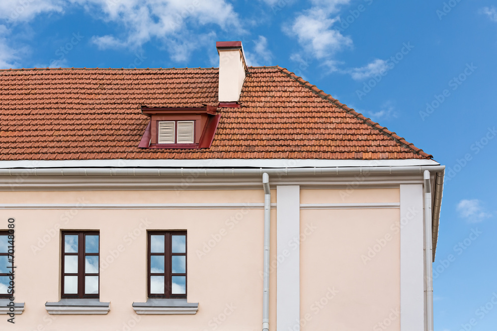 House roof with chimneys and dormer House roof with chimneys and dormer