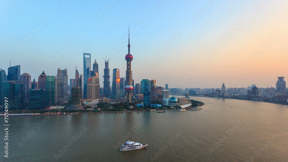 China Shanghai Huangpu River at Sunset, Timelapse. China Shanghai Huangpu River at Sunset, Timelapse.