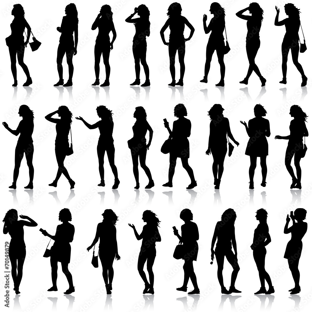 Black silhouettes of beautiful mans and womans on white backgrou Black silhouettes of beautiful mans and womans on white backgrou