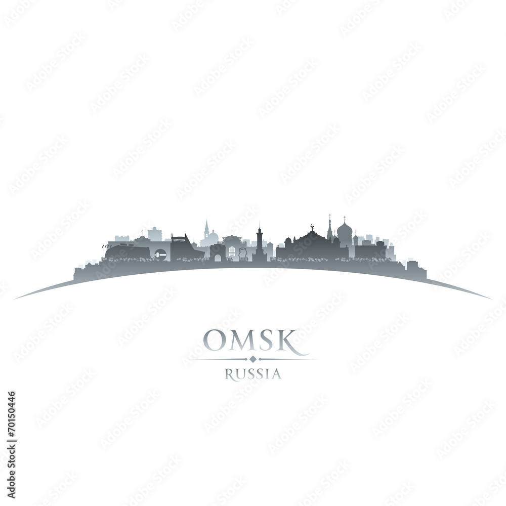Omsk Russia city skyline silhouette white background