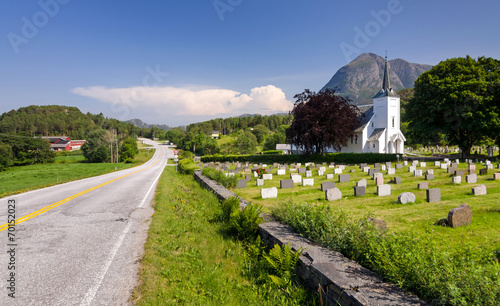 Norwegian church in beautiful natural scenery