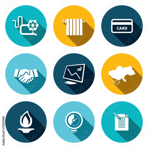 Natural gas industry flat icon set