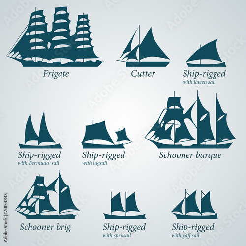 Flat Design Silhouette of Ships