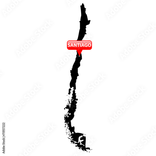 Map with the Capital in a red bubble - Chile.