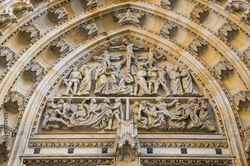 close-up view to sculptures in cathedral