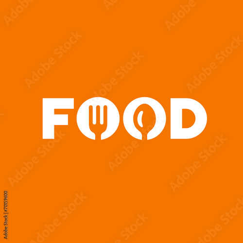 Food word sign logo icon design template with spoon and fork