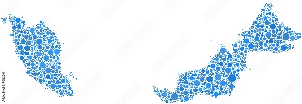 Obraz premium Map of Malaysia - Asia - in a mosaic of blue bubbles