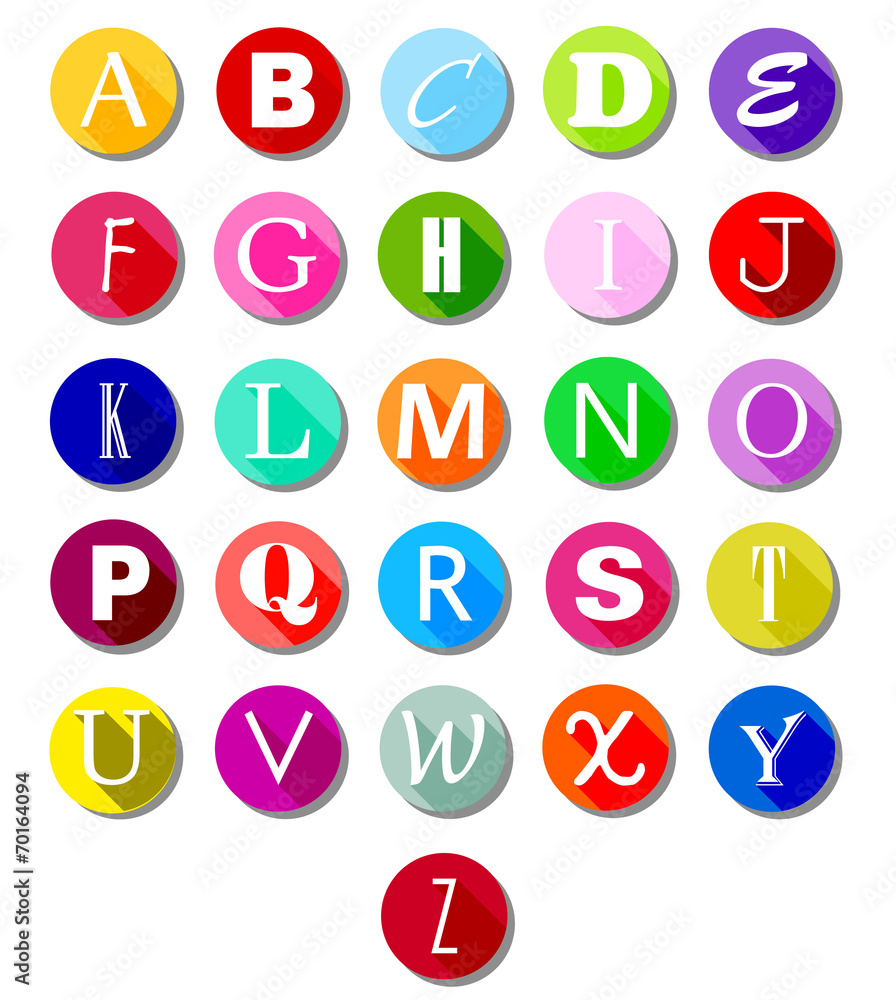 Alphabet on multicolor circles -flat Alphabet on multicolor circles -flat