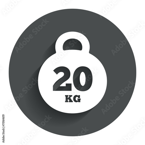 Weight sign icon. 20 kilogram (kg). Sport symbol