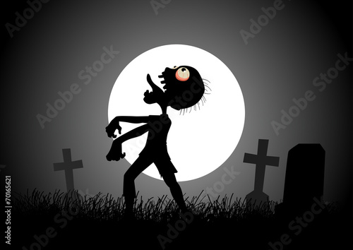 Halloween theme with zombie walking on cemetery