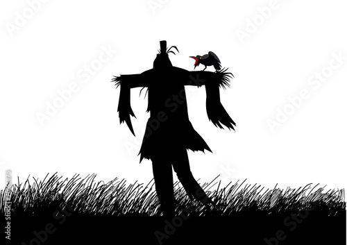Silhouette illustration of a scarecrow on a field