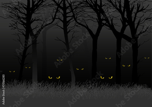 Scary eyes staring and lurking from dark woods
