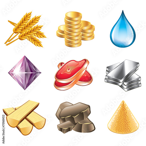 Game resources icons vector set