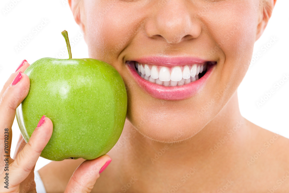 woman with an apple woman with an apple