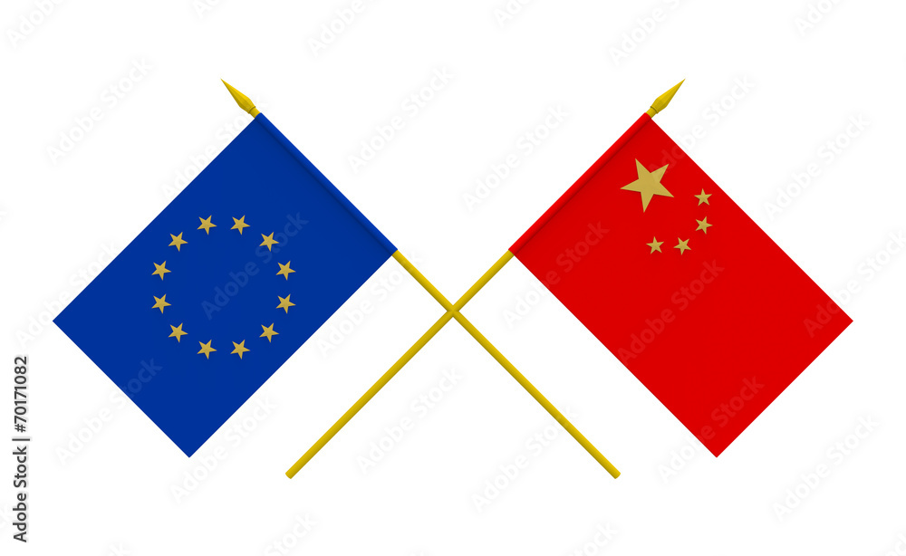 Flags, China and European Union