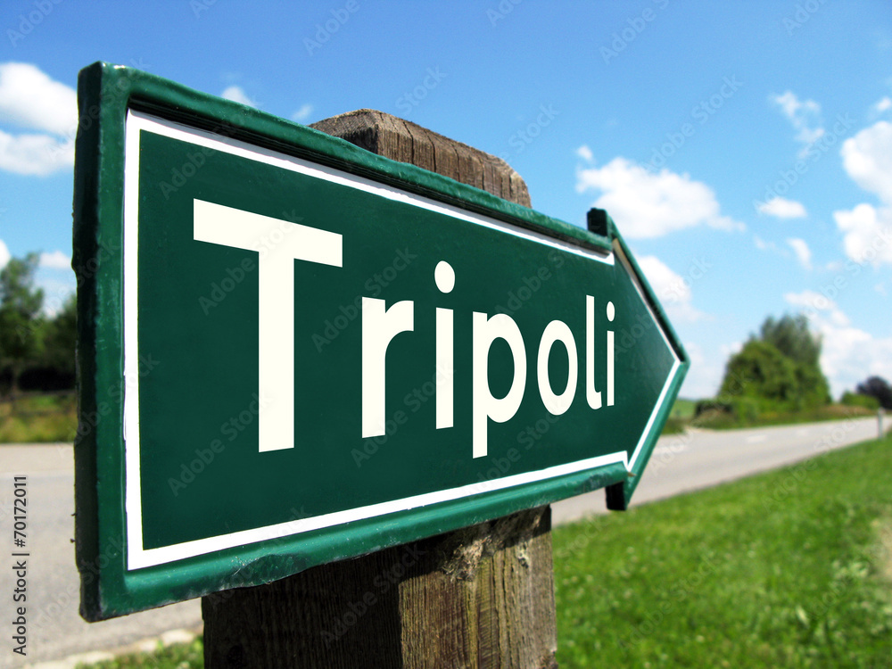 Fototapeta premium Tripoli signpost along a rural road