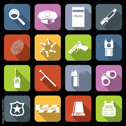 Police Icons Set Flat