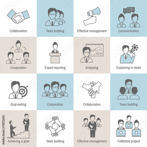 Teamwork icons line flat