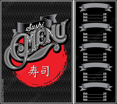 vector pattern for menu sushi over black background