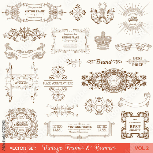 Vector Set: Vintage Frames and Banners, Calligraphic Elements