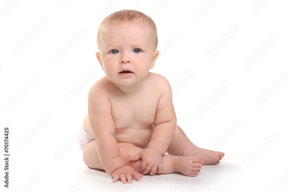 Happy Adorable Baby on a White Background Happy Adorable Baby on a White Background