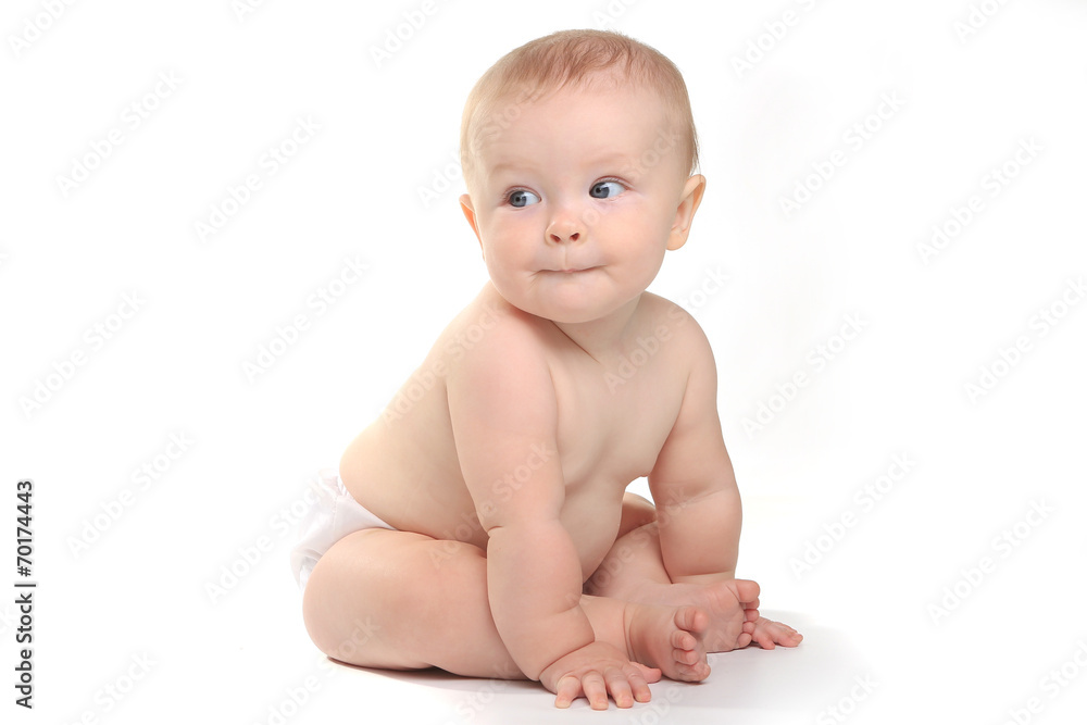 Happy Adorable Baby on a White Background Happy Adorable Baby on a White Background