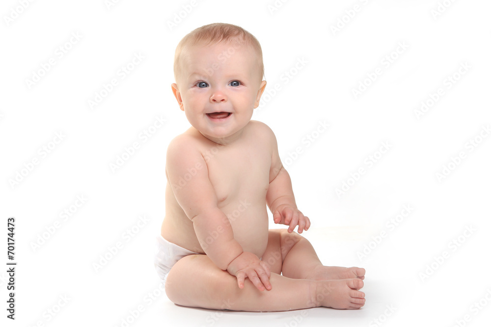 Happy Adorable Baby on a White Background Happy Adorable Baby on a White Background