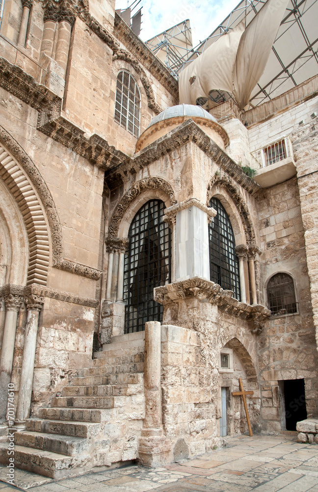 Historic facade of the Church in Holy Sepulchre . Jerusalem