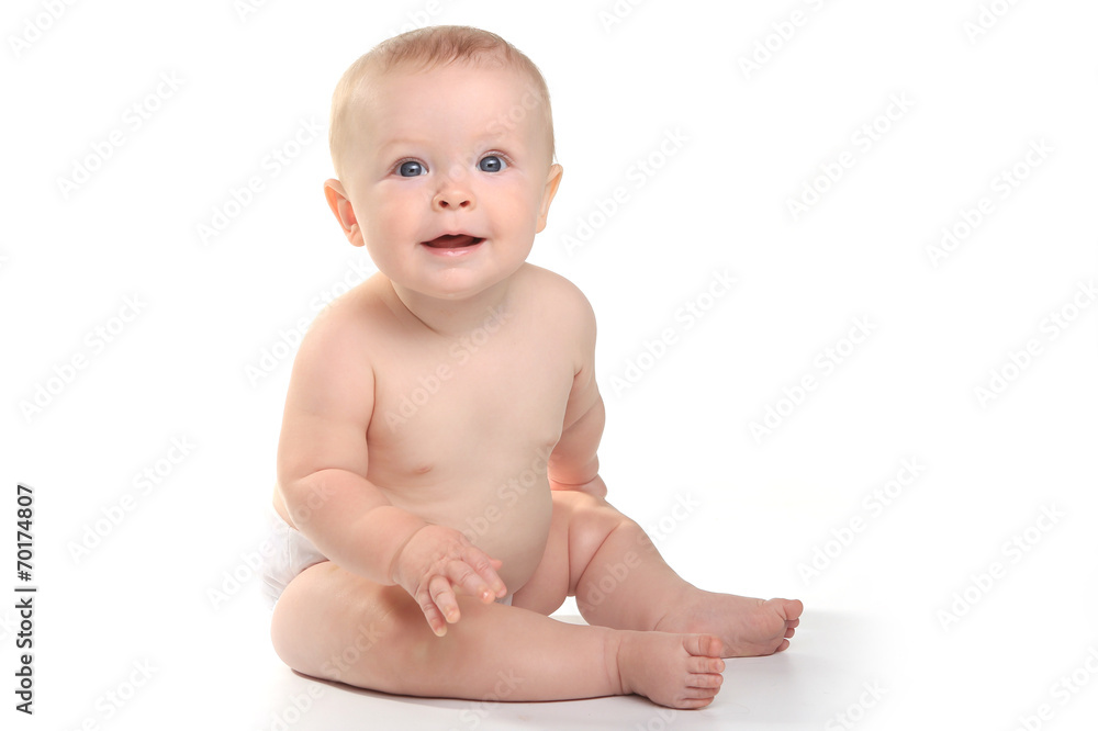 Happy Adorable Baby on a White Background Happy Adorable Baby on a White Background