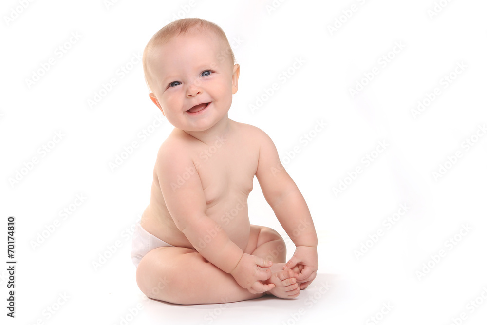 Happy Adorable Baby on a White Background Happy Adorable Baby on a White Background