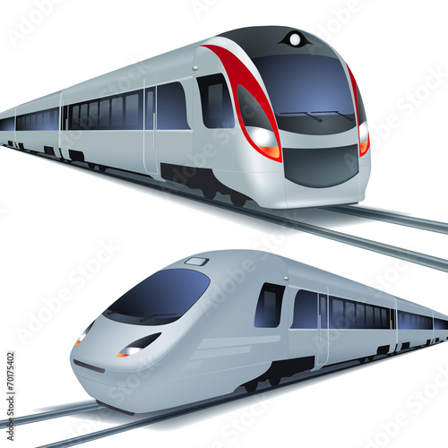 High speed trains, isolatetd on white background.