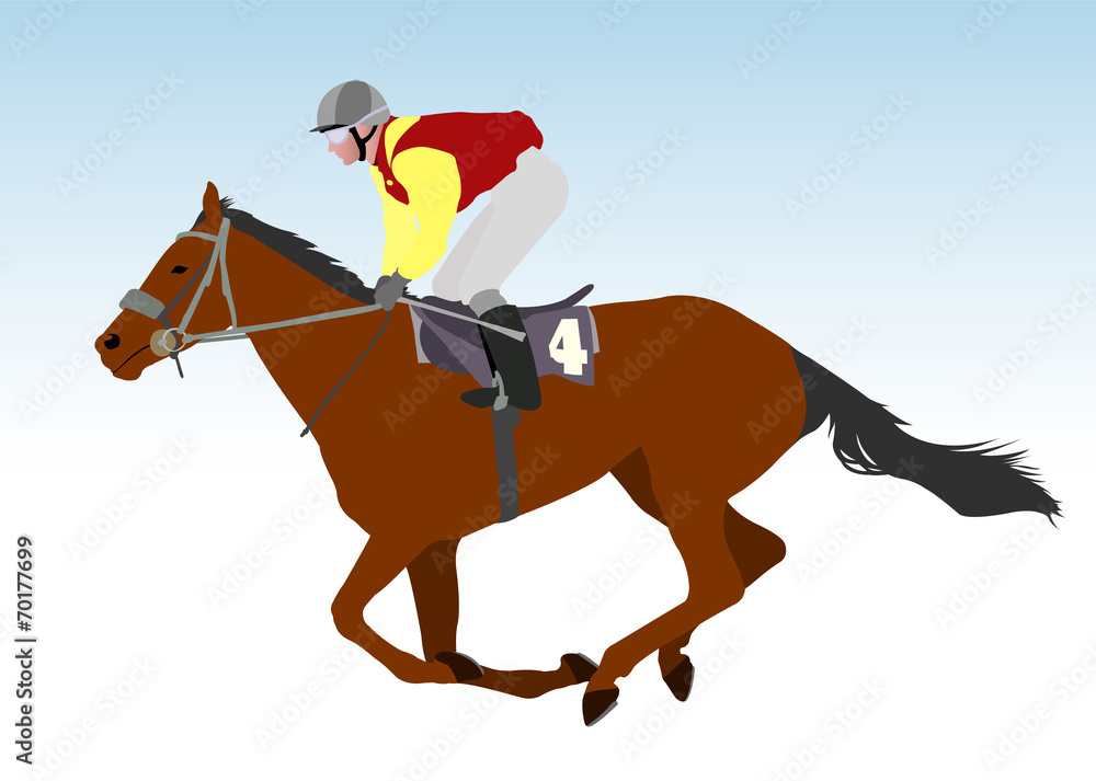 jockey riding race horse illustration - vector jockey riding race horse illustration - vector