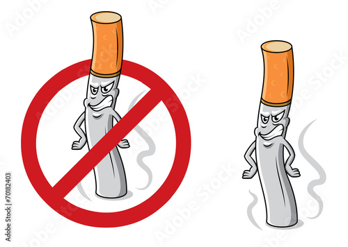 Cartoon angry cigarette with stop sign