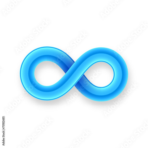 Blue infinity symbol icon from glossy wire with shadow