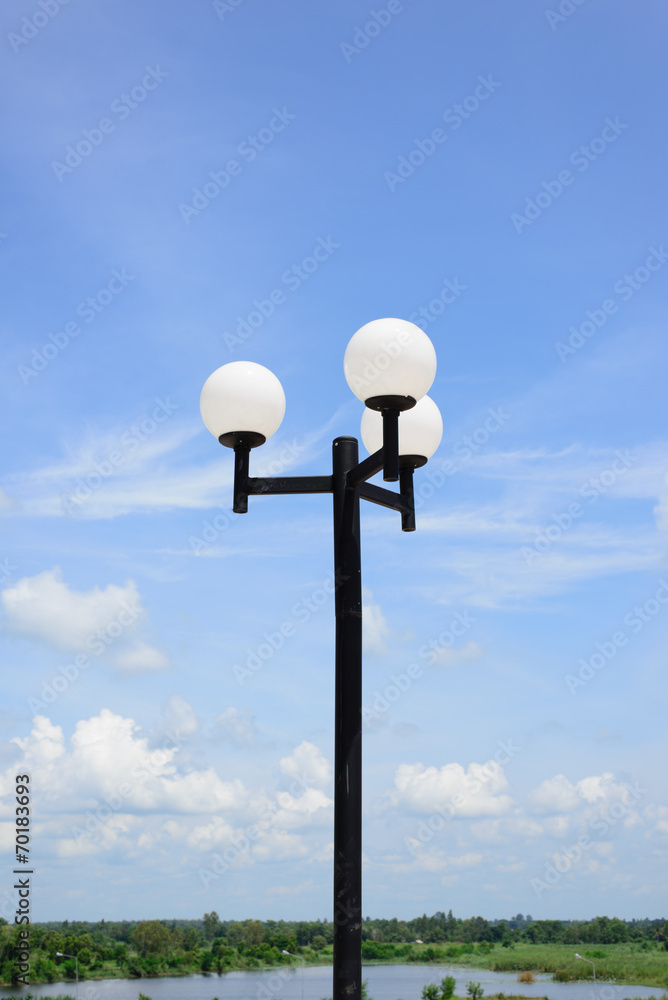 Street lamp in form of white balls Street lamp in form of white balls