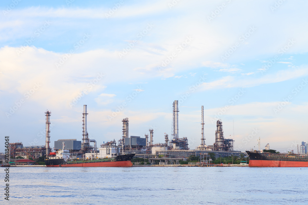 Oil refinery beside a river