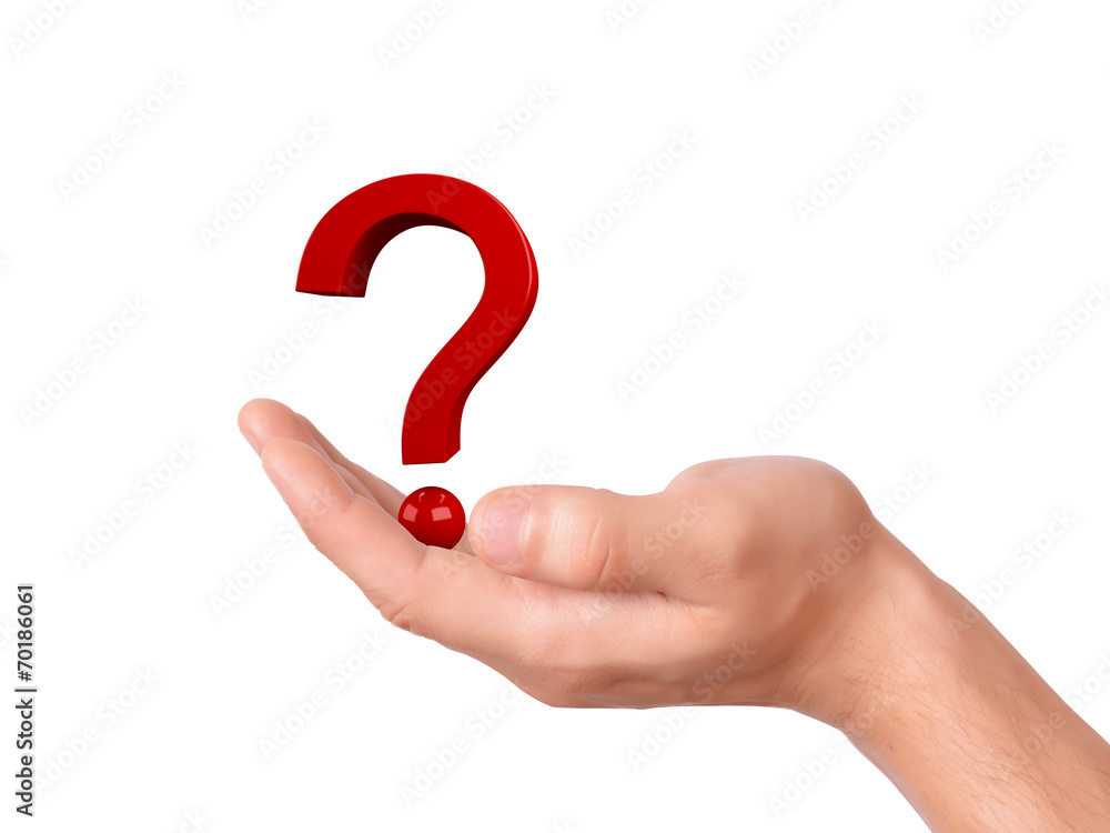 Hand holding question mark on a white background Hand holding question mark on a white background