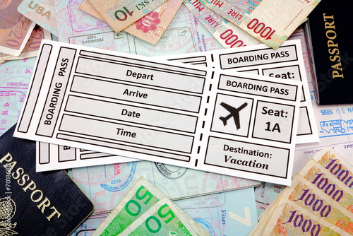 Passports, boarding passes, foreign currency