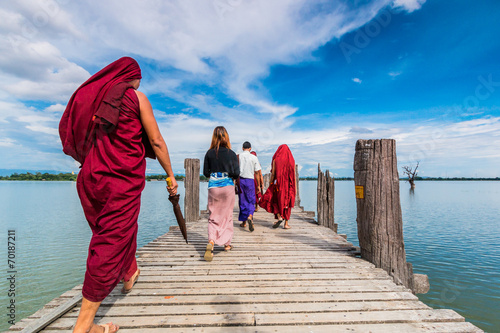 Myanmar walks on U-Bein Bridge, Myanmar photo