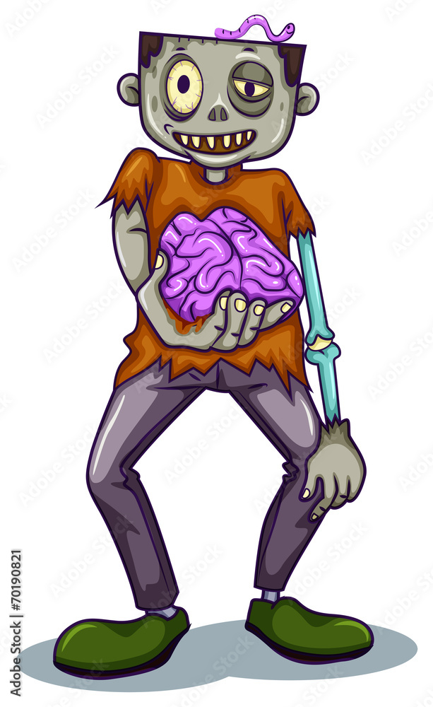 A zombie holding his brain