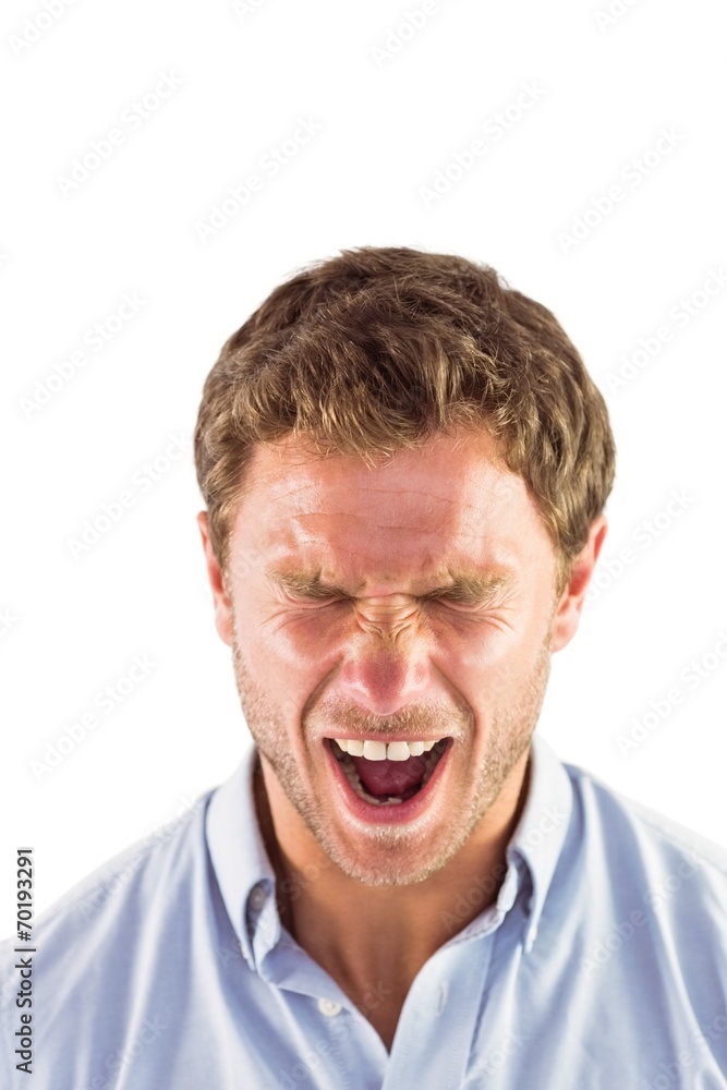 Angry man shouting towards camera Angry man shouting towards camera