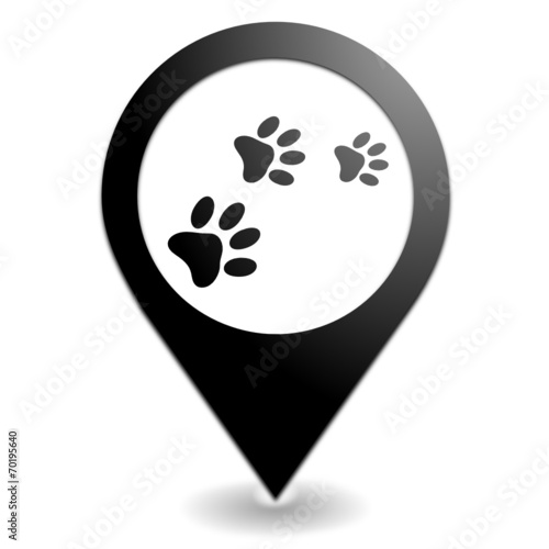 pattes et empreintes de chien sur symbole localisation noir