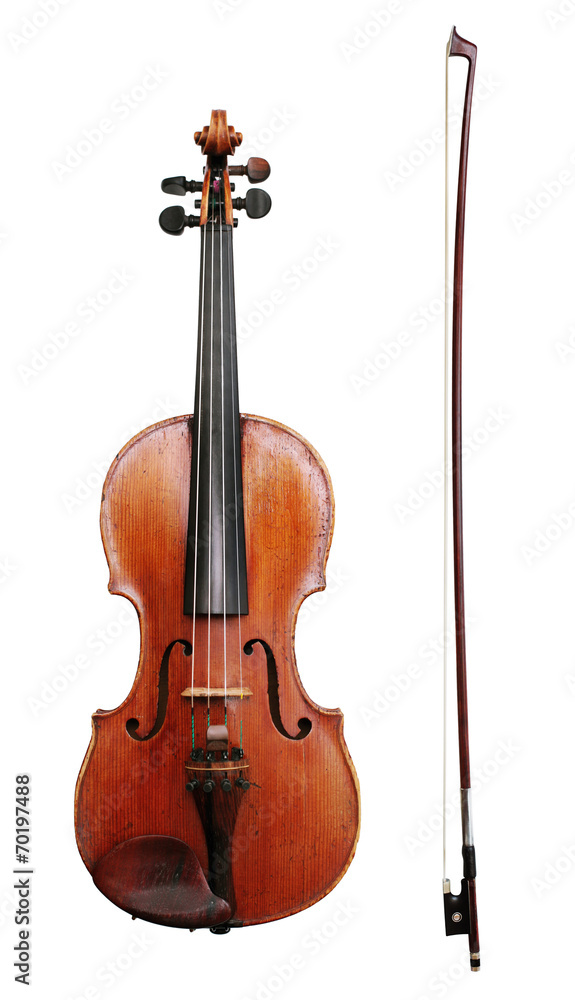 Obraz premium Violin and bow on white background