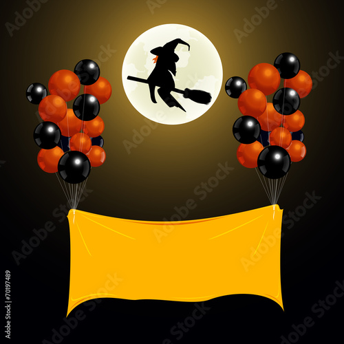 Label balloon up in the air with magician background. Vector ill