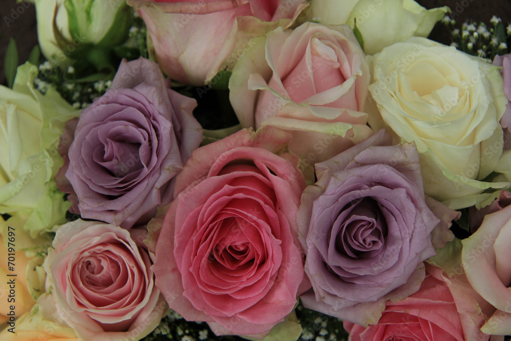 Pastel roses in bridal arrangement Pastel roses in bridal arrangement