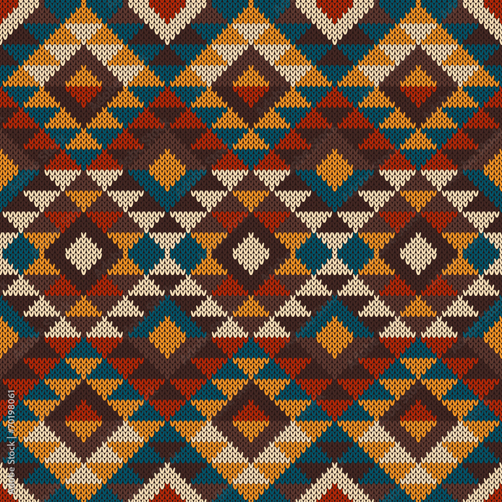 Traditional Tribal Aztec seamless pattern on the wool knitted te Traditional Tribal Aztec seamless pattern on the wool knitted te